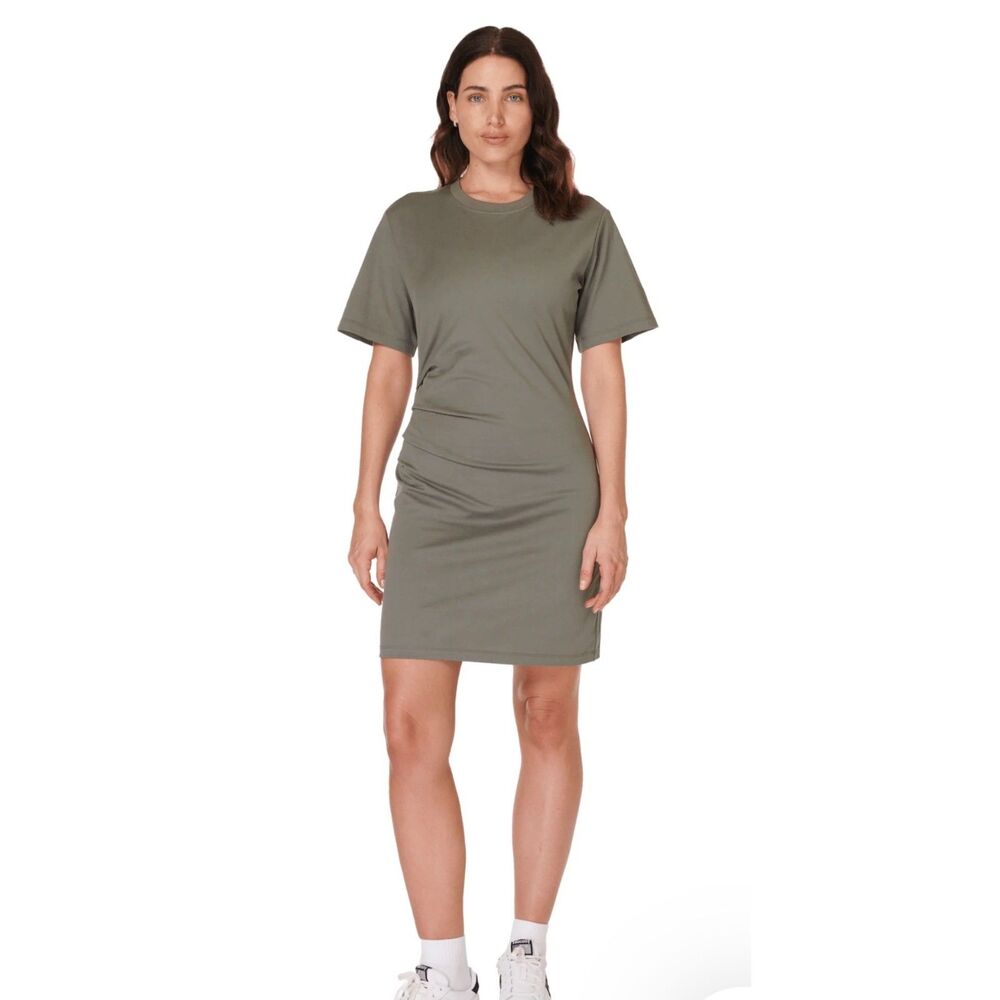 New Sweaty Betty Ruched T-Shirt Dress Cotton Green Size Small